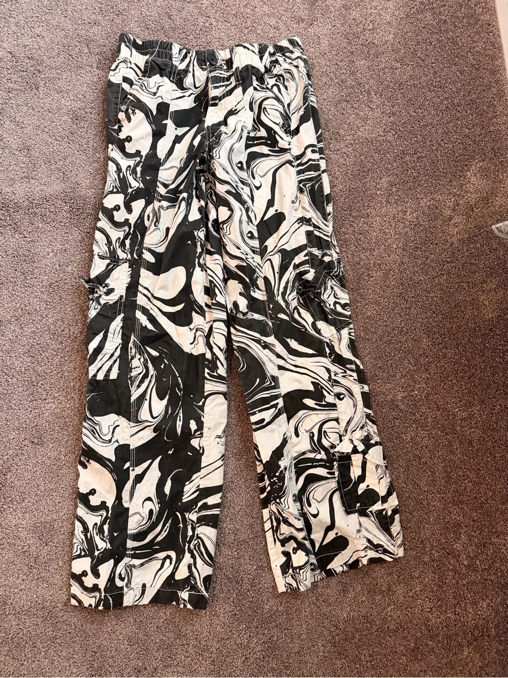 Forever 21 Black and White Marble Print Straight Leg Pants